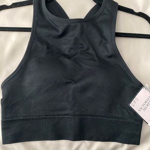Black Seamless Rib High Neck Sport Bra, size medium.